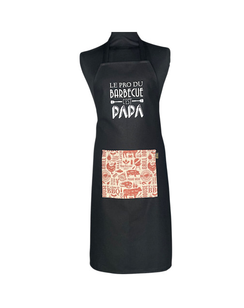 Tablier de cuisine, "Le pro du barbecue c'est papa" noir