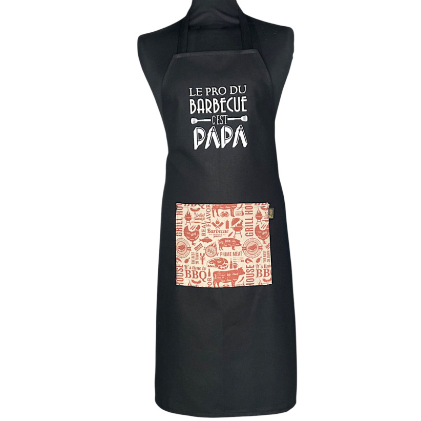 Tablier de cuisine, "Le pro du barbecue c'est papa" noir