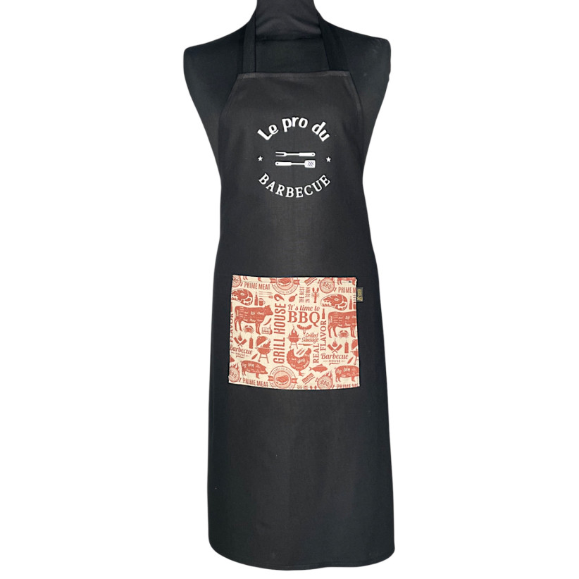 Tablier de cuisine, "Le pro du barbecue" noir