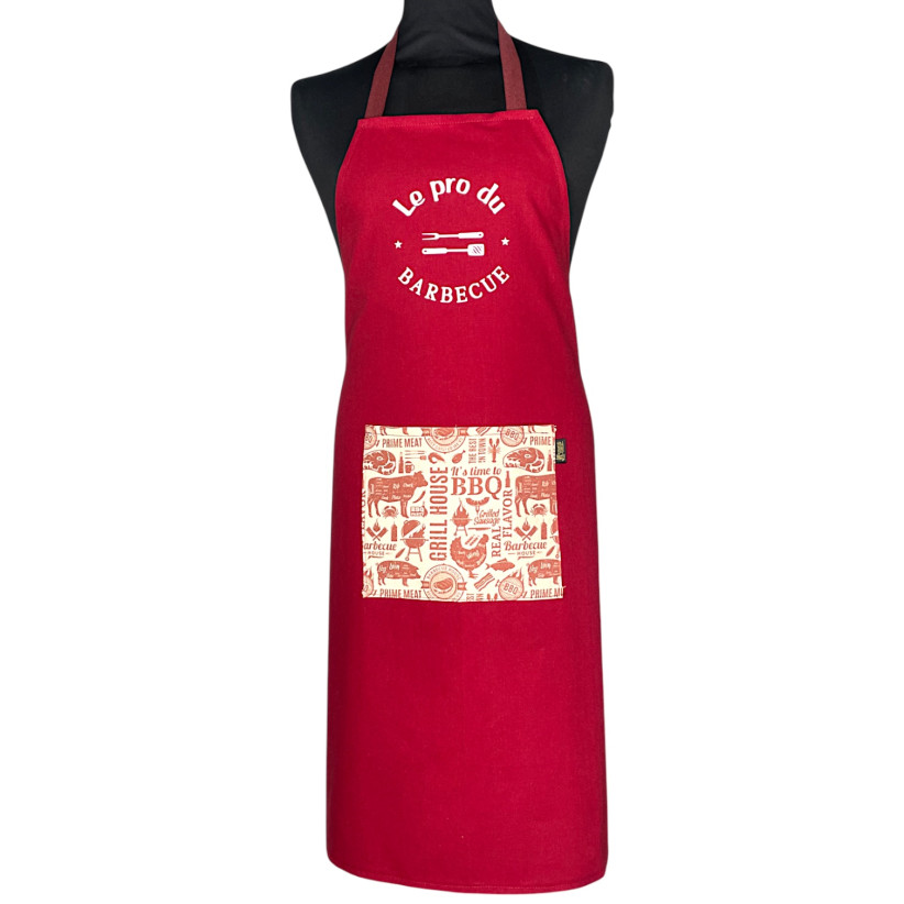 Tablier de cuisine, "Le pro du barbecue" bordeaux