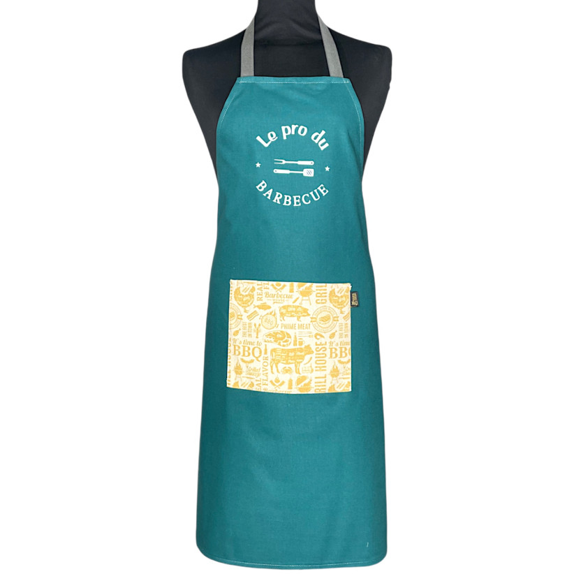 Tablier de cuisine, "Le pro du barbecue" pétrole