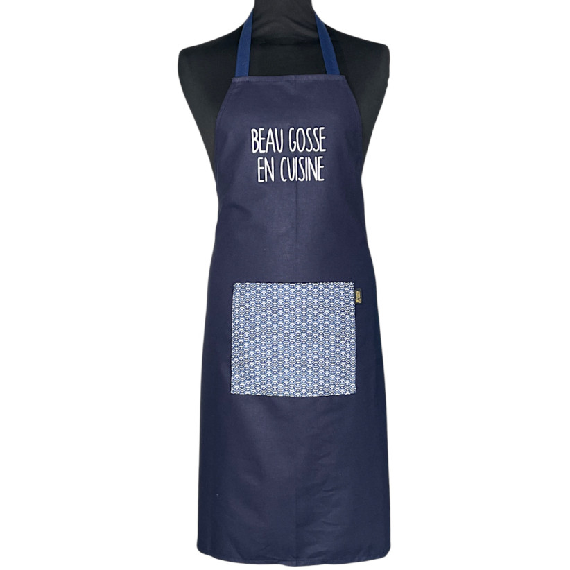 Tablier de cuisine, "Beau gosse en cuisine" marine