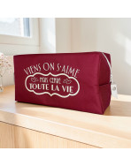 Trousse nomade M, "Viens on s'aime mais genre toute la vie" Brooklyn lie de vin