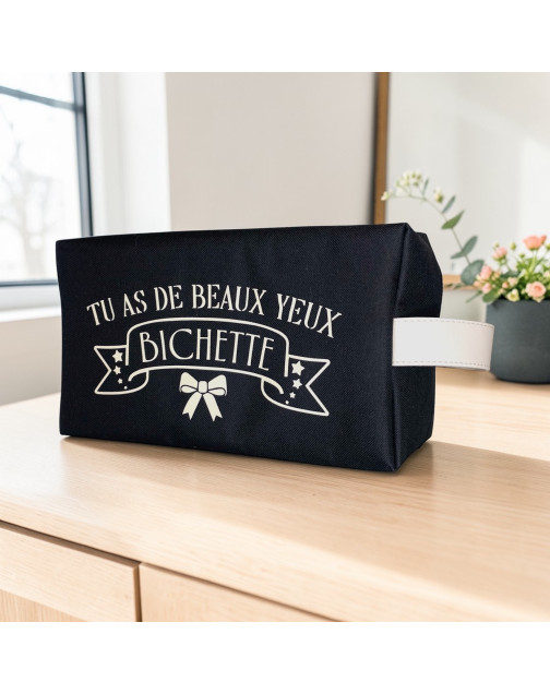 Trousse nomade M, "Tu as de beaux yeux bichette" Brooklyn noir
