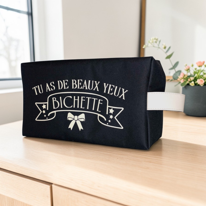 Trousse nomade M, "Tu as de beaux yeux bichette" Brooklyn noir