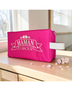 Trousse nomade M, "Maman d'amour" Brooklyn fuchsia