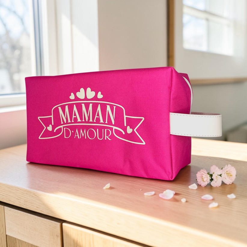 Trousse nomade M, "Maman d'amour" Brooklyn fuchsia