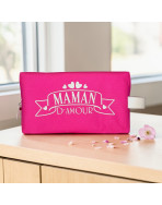 Trousse nomade M, "Maman d'amour" Brooklyn fuchsia