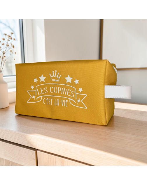 Trousse nomade M, "Les copines c'est la vie" Brooklyn moutarde