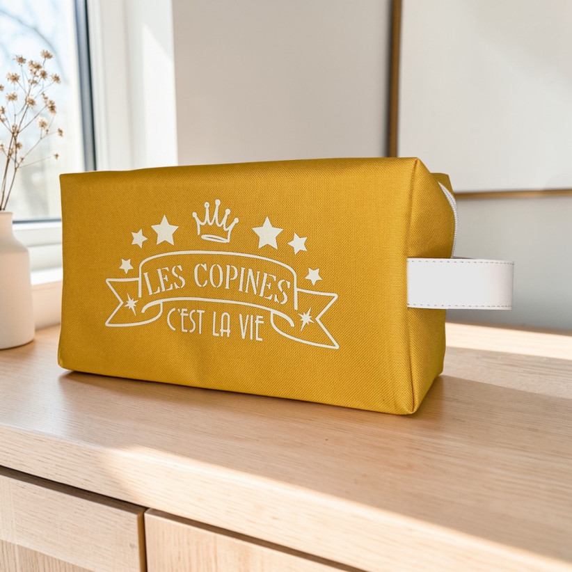 Trousse nomade M, "Les copines c'est la vie" Brooklyn moutarde