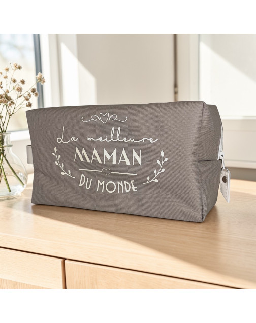 Trousse nomade M, "La meilleure maman du monde" Brooklyn beige
