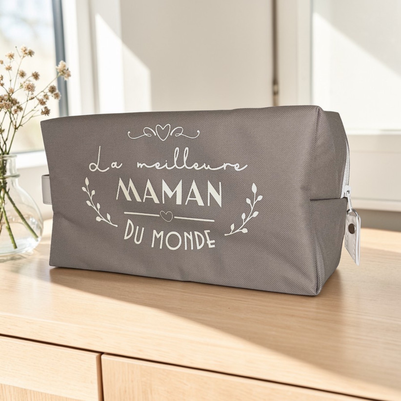 Trousse nomade M, "La meilleure maman du monde" Brooklyn beige