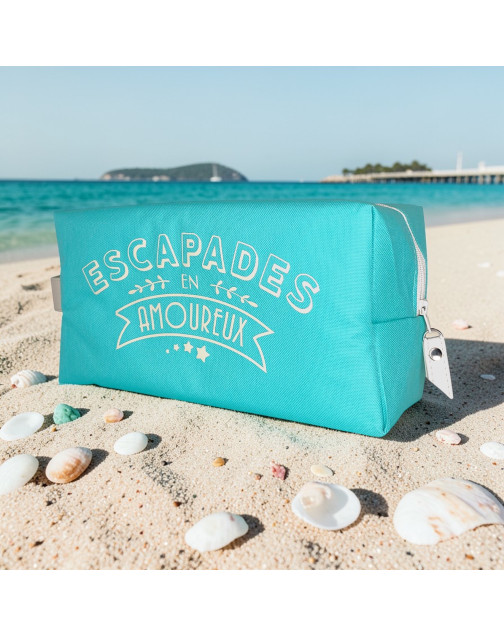 Trousse nomade M, "Escapades en amoureux" Brooklyn vert d'eau