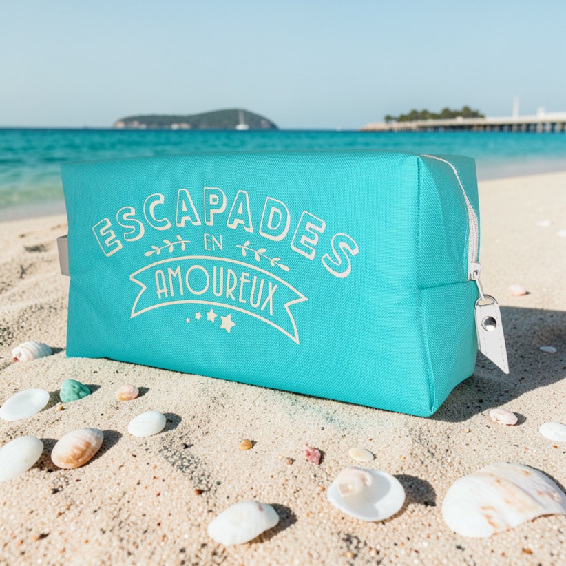 Trousse nomade M, "Escapades en amoureux" Brooklyn vert d'eau