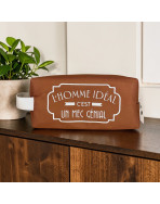 Trousse nomade S, "L'homme idéal c'est un mec génial" Brooklyn camel