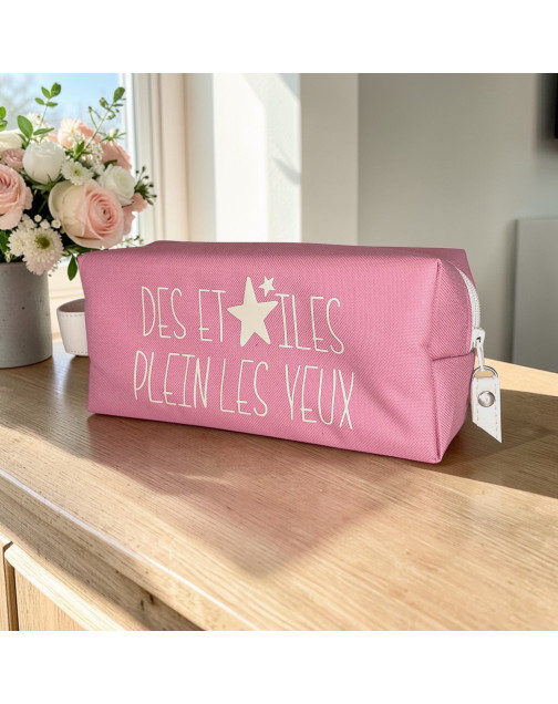 Trousse nomade S, "Des étoiles plein les yeux" Brooklyn rose poudré