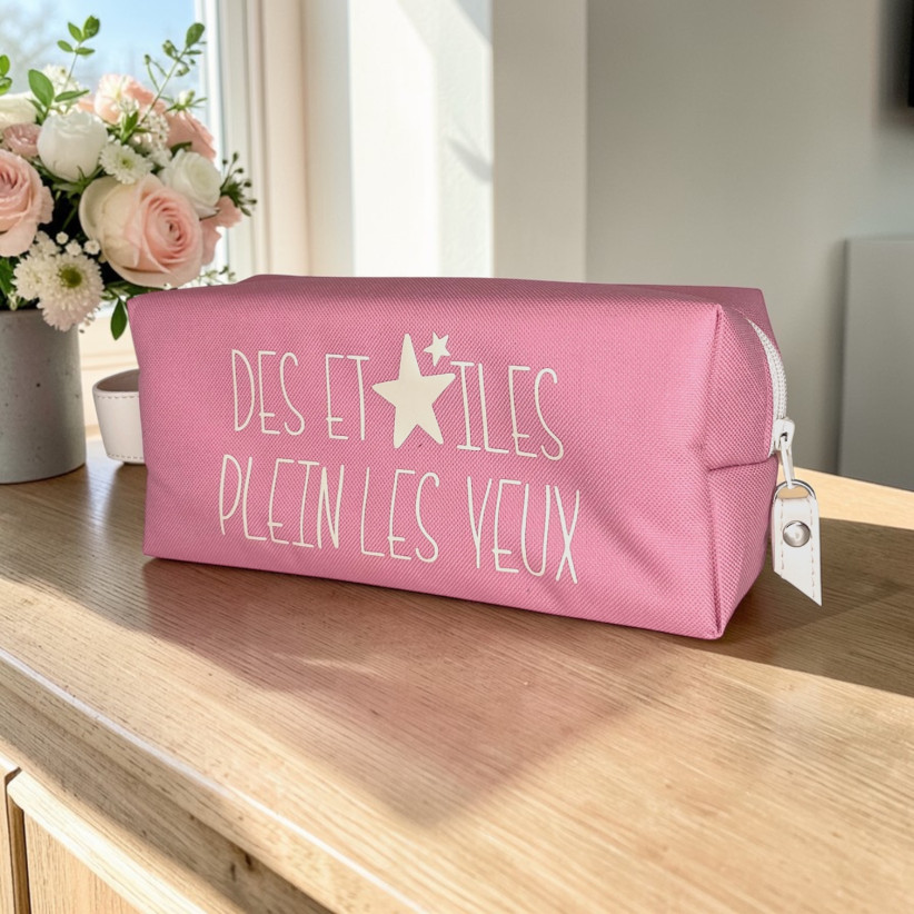 Trousse nomade S, "Des étoiles plein les yeux" Brooklyn rose poudré