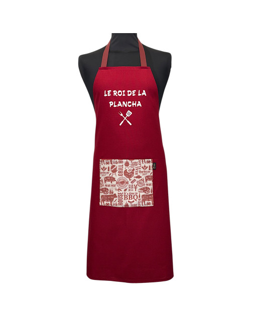 Tablier de cuisine, "Le roi de la plancha" bordeaux