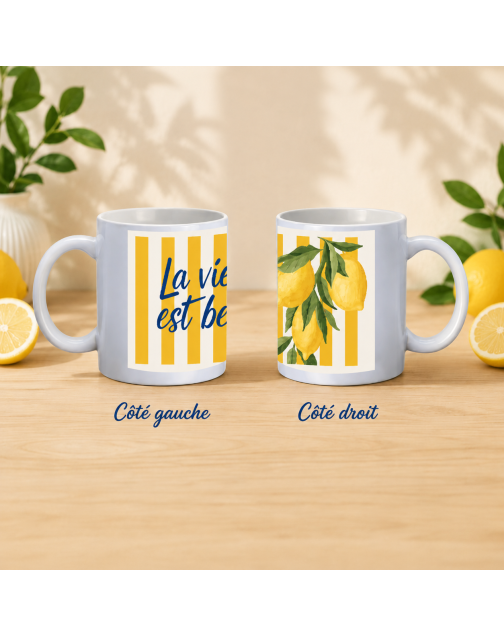 Mug, "La vie est belle" (citron)