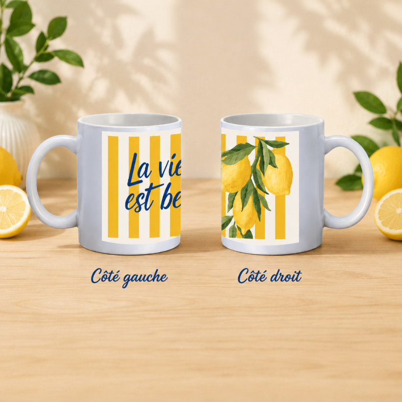 Mug, "La vie est belle" (citron)
