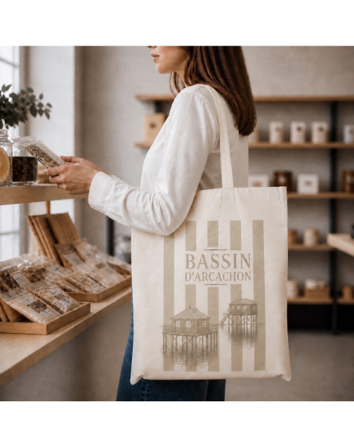 Tote bag, "Bassin d'Arcachon cabane (lin)"