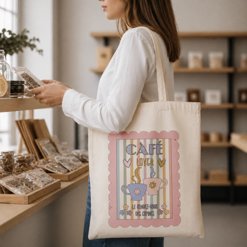 Tote bag, "Café lover le rendez-vous des copines"