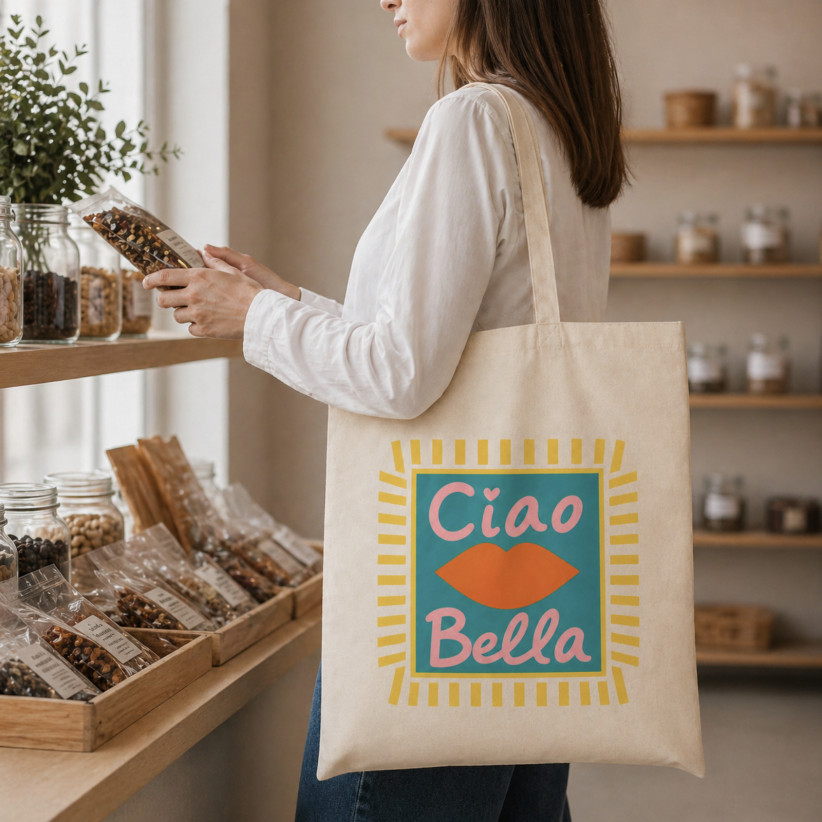 Tote bag, "Ciao Bella (lèvres)"
