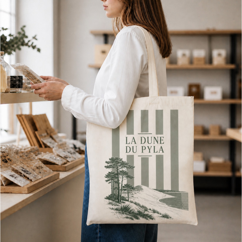 Tote bag, "La dune du pila (vert olive)"