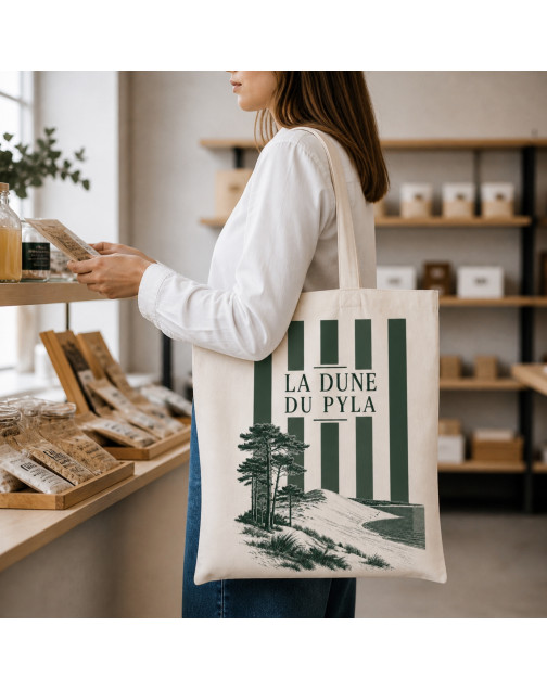 Tote bag, "La dune du pila (vert sapin)"