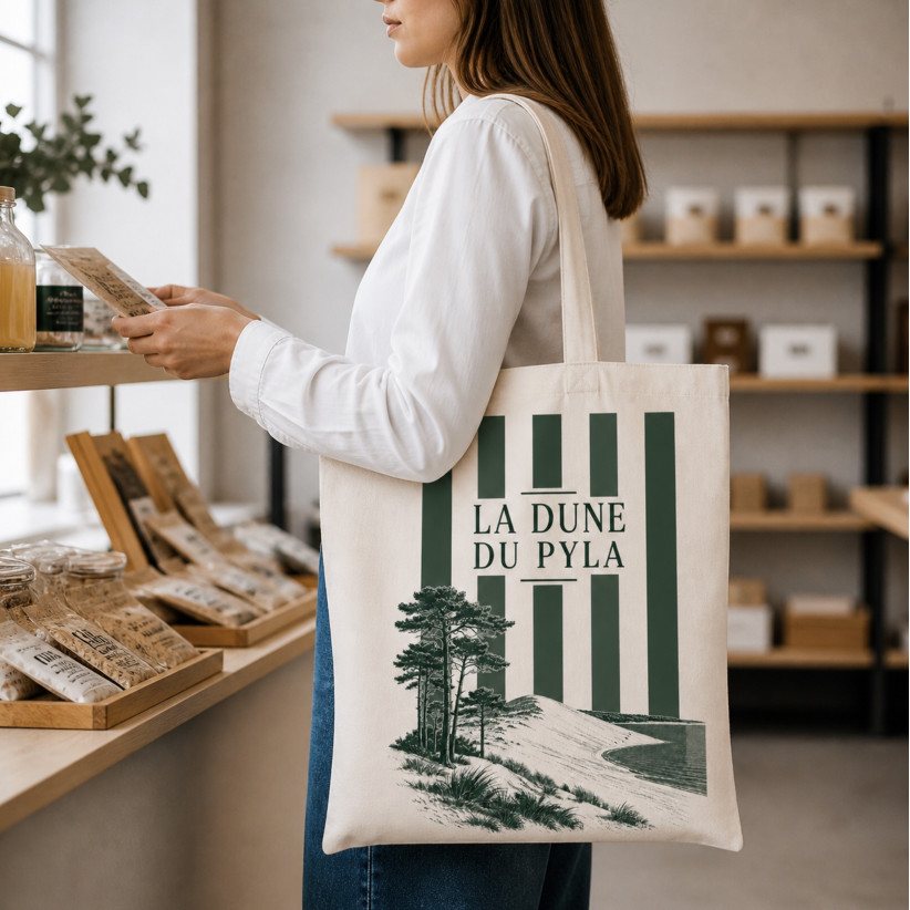 Tote bag, "La dune du pila (vert sapin)"