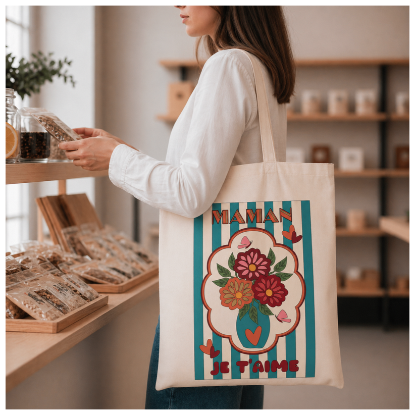Tote bag, "Maman je t'aime (bleu)"