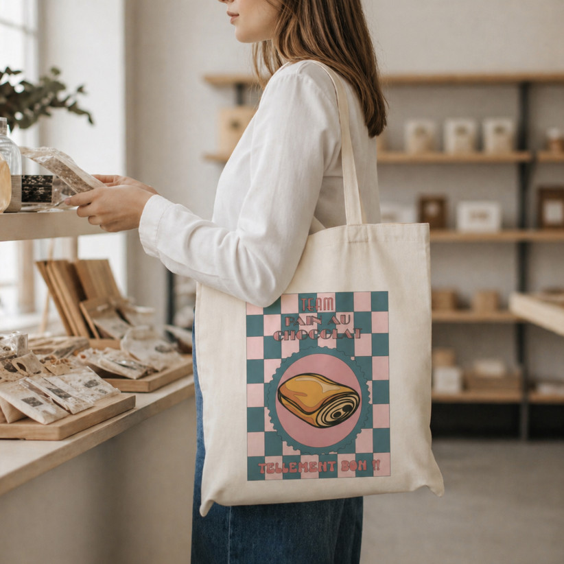 Tote bag, "Team pain au chocolat"