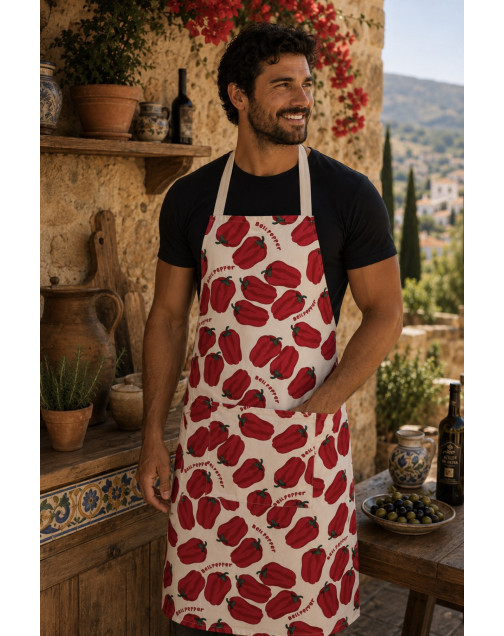 Tablier de cuisine, "Poivron" écru