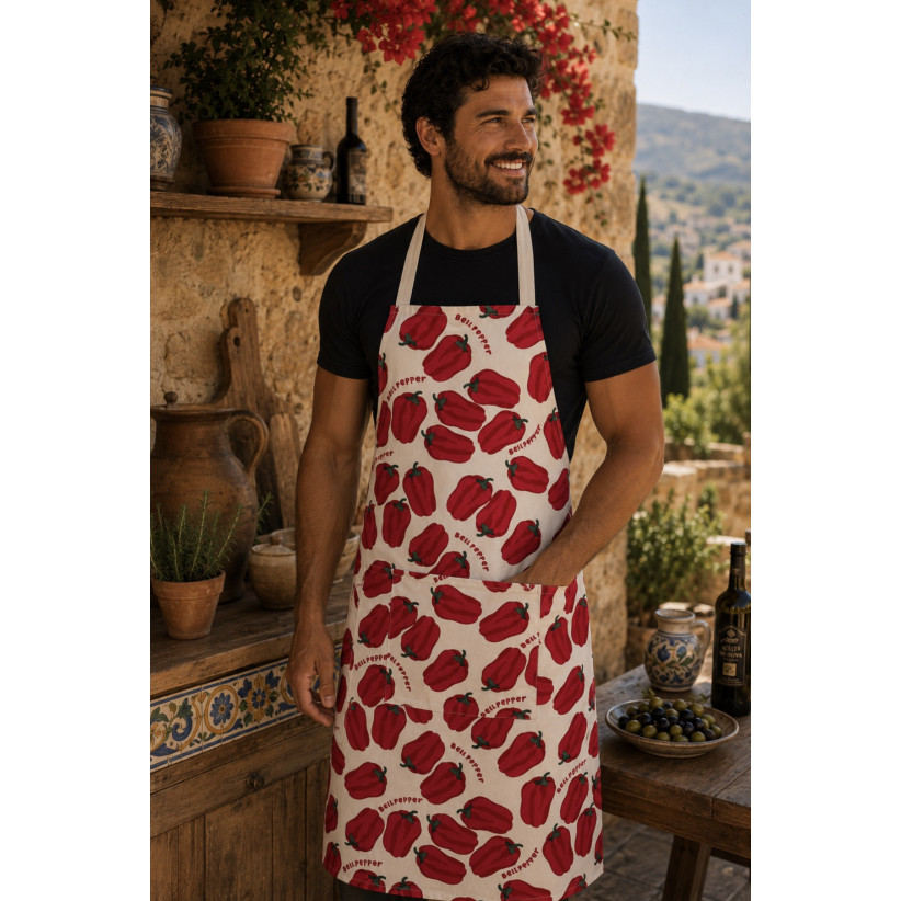 Tablier de cuisine, "Poivron" écru