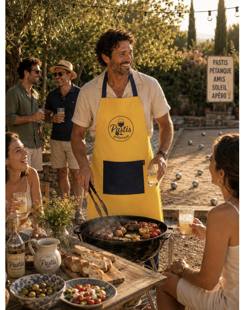 Tablier de cuisine, "Pastis pétanque" jaune