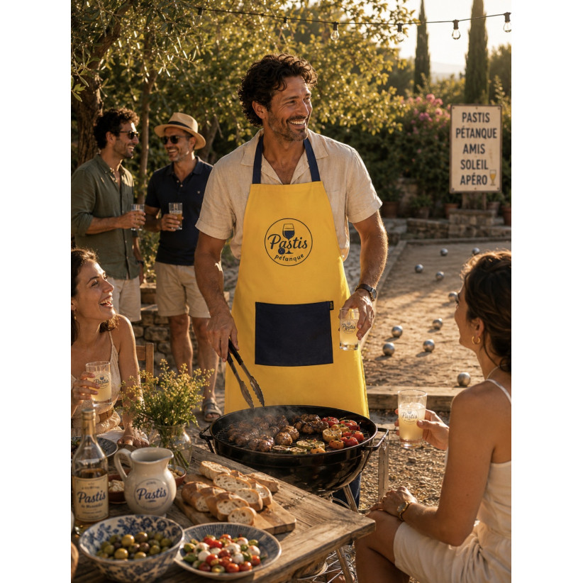 Tablier de cuisine, "Pastis pétanque" jaune