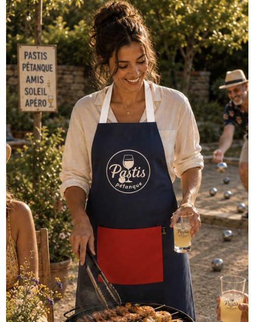 Tablier de cuisine, "Pastis pétanque" French