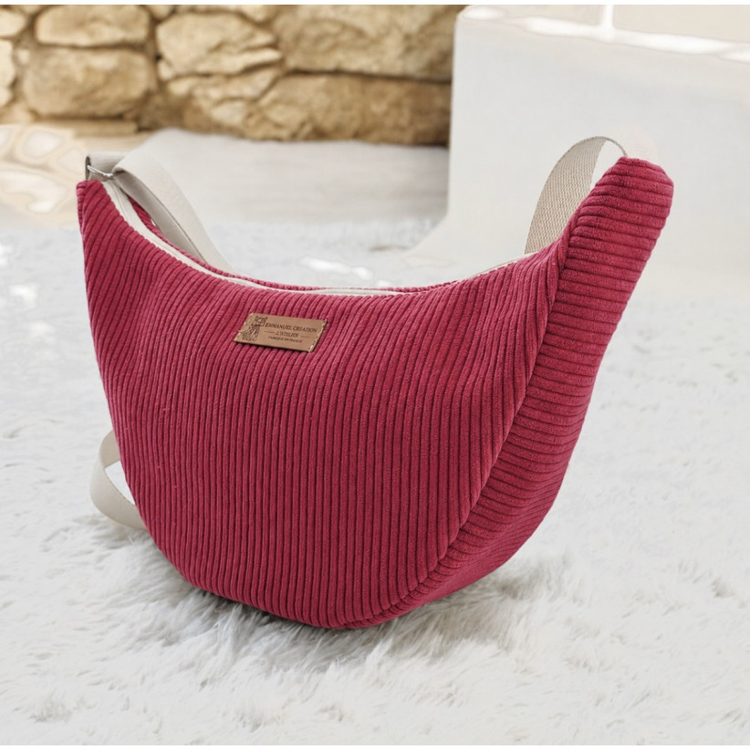 Sac Léo M, "Velours côtelé" LIE DE VIN