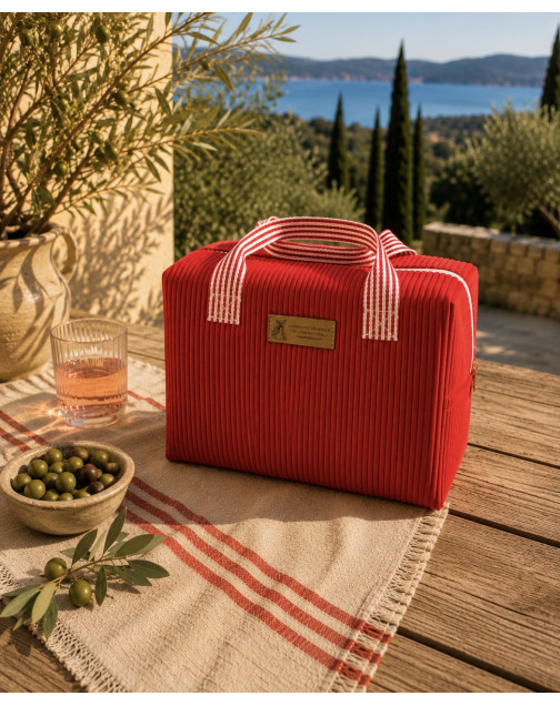 Sac isotherme Ice cube M, "Velours" Cerise