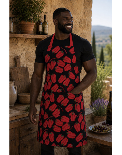 Tablier de cuisine, "Poivron" noir