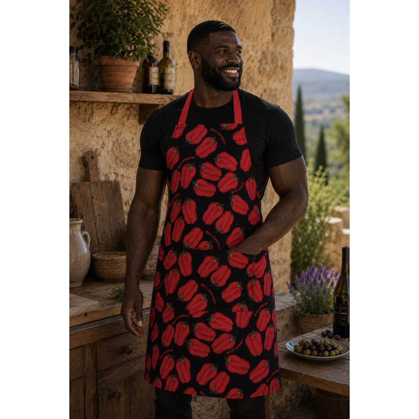 Tablier de cuisine, "Poivron" noir