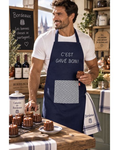 Tablier de cuisine, "C'est gavé bon" marine