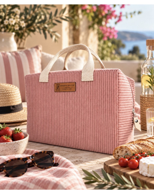 Sac isotherme Ice cube M, "Velours côtelé" rose