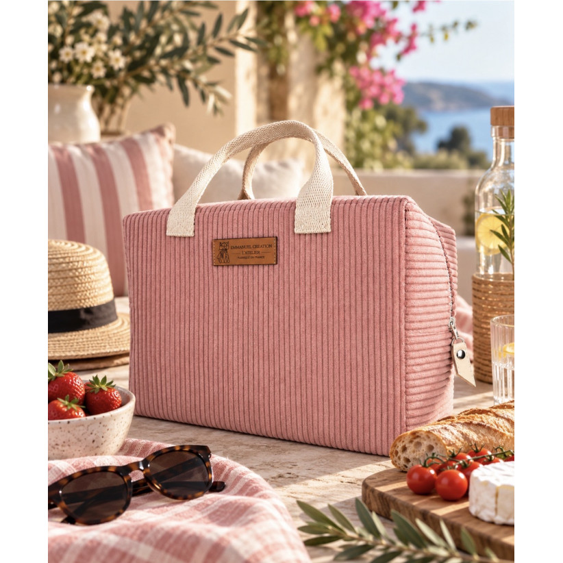 Sac isotherme Ice cube M, "Velours côtelé" rose