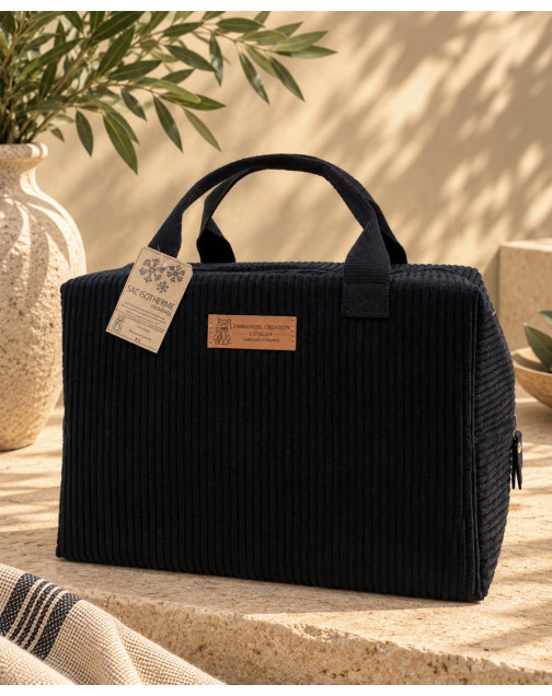 Sac isotherme Ice cube M, "Velours côtelé" noir
