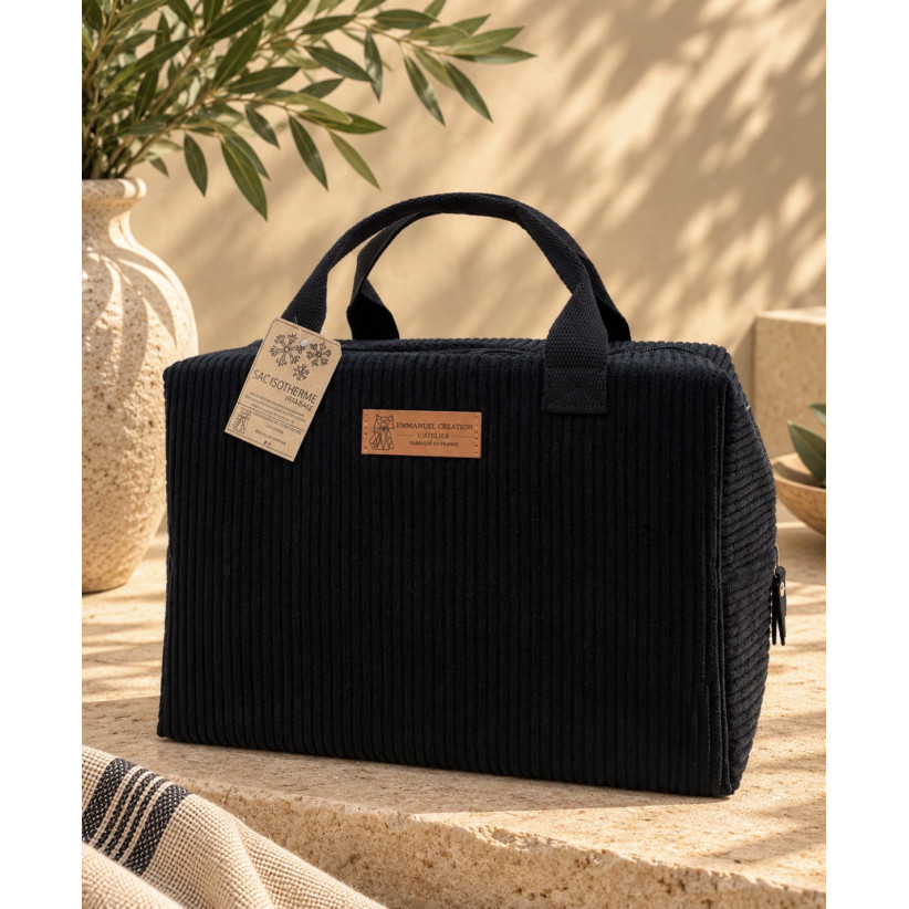 Sac isotherme Ice cube M, "Velours côtelé" noir