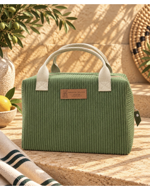 Sac isotherme Ice cube S, "Velours côtelé" kaki
