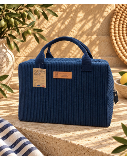 Sac isotherme Ice cube M, "Velours côtelé" marine