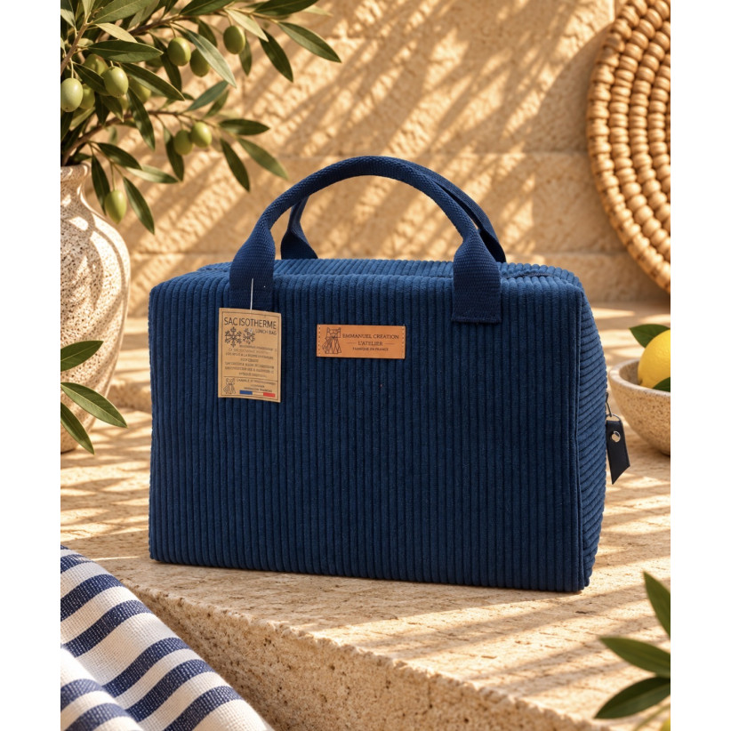 Sac isotherme Ice cube M, "Velours côtelé" marine