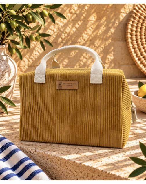 Sac isotherme Ice cube M, "Velours côtelé" camel
